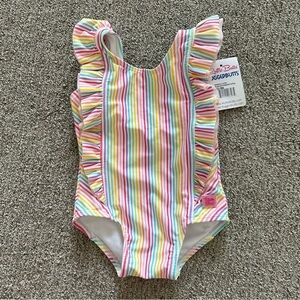 RuffleButts Rainbow Stripe Waterfall One‎ Piece 12-18 Months